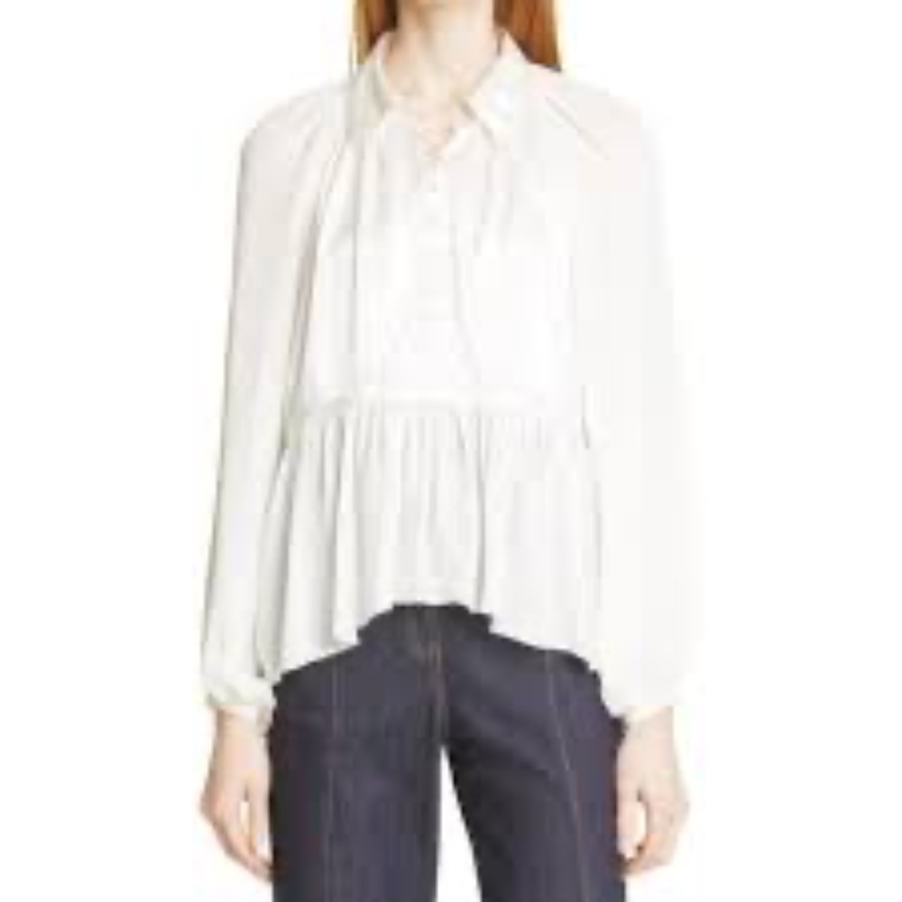 CINQ À SEPT Evan Oversize Silk Top In Ivory, Size Small
